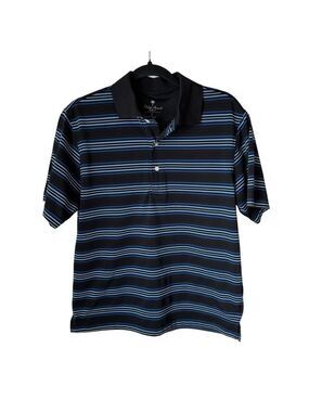 Palm Beach Golf Men’s Black & Blue Striped Performance Short Sleeve Polo Small